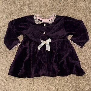 Vintage Velour Top with Lace Collar and Bow